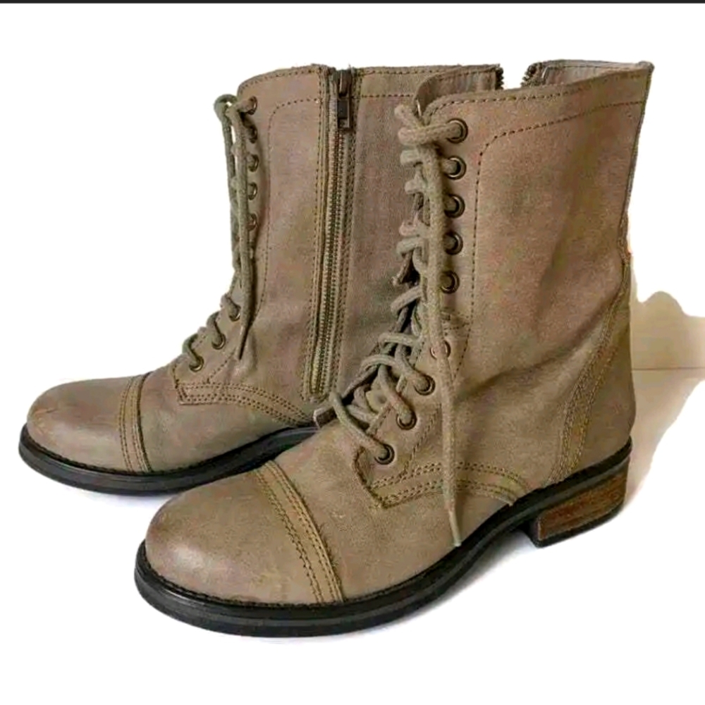 Cool Steve Madden Womens Troopa 2-0 Combat Boots Size 8.5 Tan Leather Lace Up